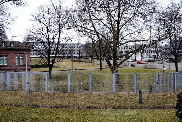Karlsruhe BGH 2: Karlsruhe, Bundesgerichtshof, Westgebäude und Nordgebäude von Süden gesehen (von der Kriegsstraße)