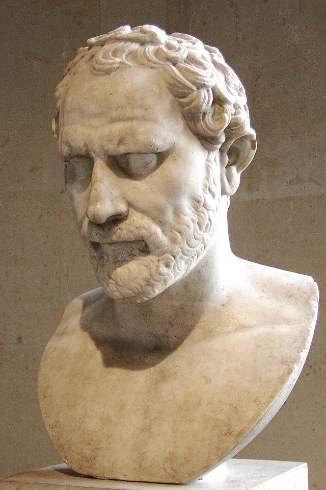 Demosthenes orator Louvre: Bust of the Greek orator Demosthenes. Marble, Roman artwork, inspired from a bronze statue by Polyeuctos (ca. 280 BC). Found in Italy.