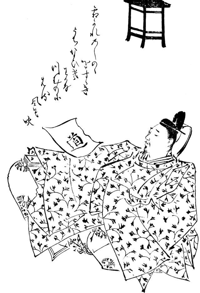 Fujiwara no Tameie: 藤原為家の肖像画。菊池容斎筆『前賢故実』巻第八(国文学研究資料館所蔵)より。