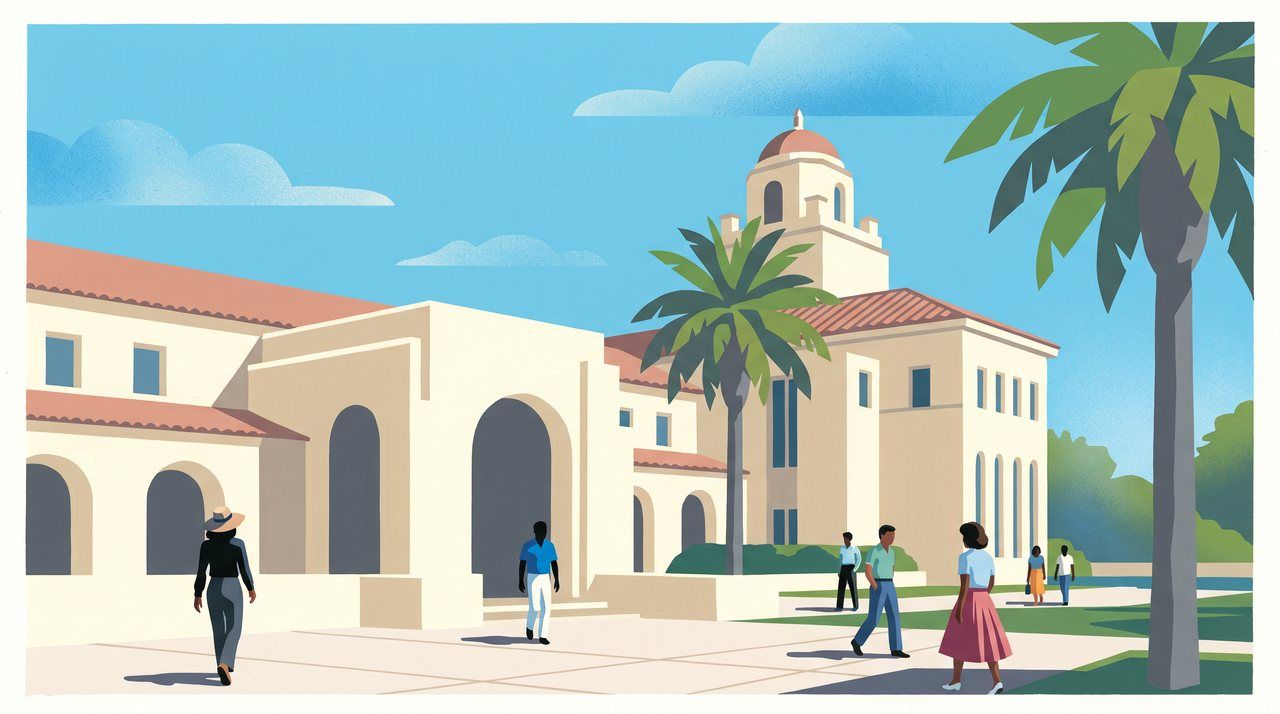 AI illustration: A Florida courthouse in the sun, 1984