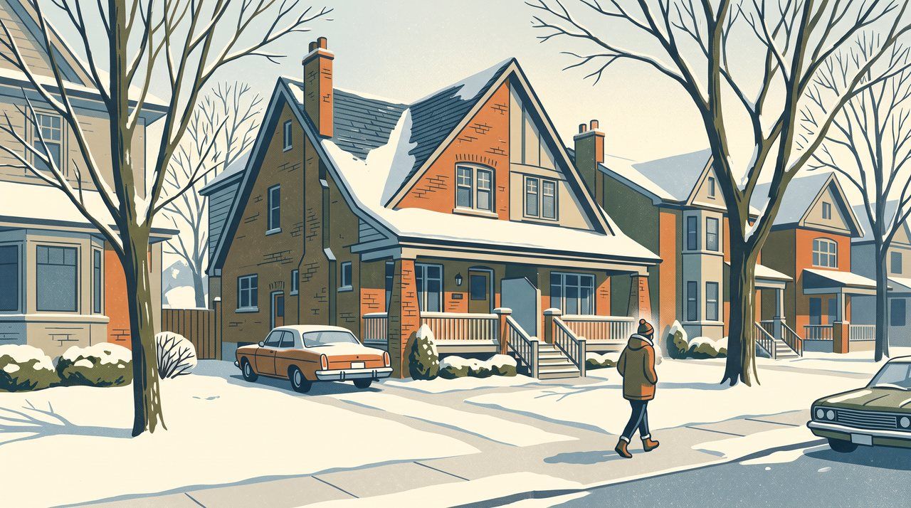 AI illustration: A house on Old Colony Road, Toronto, in winter, 2017