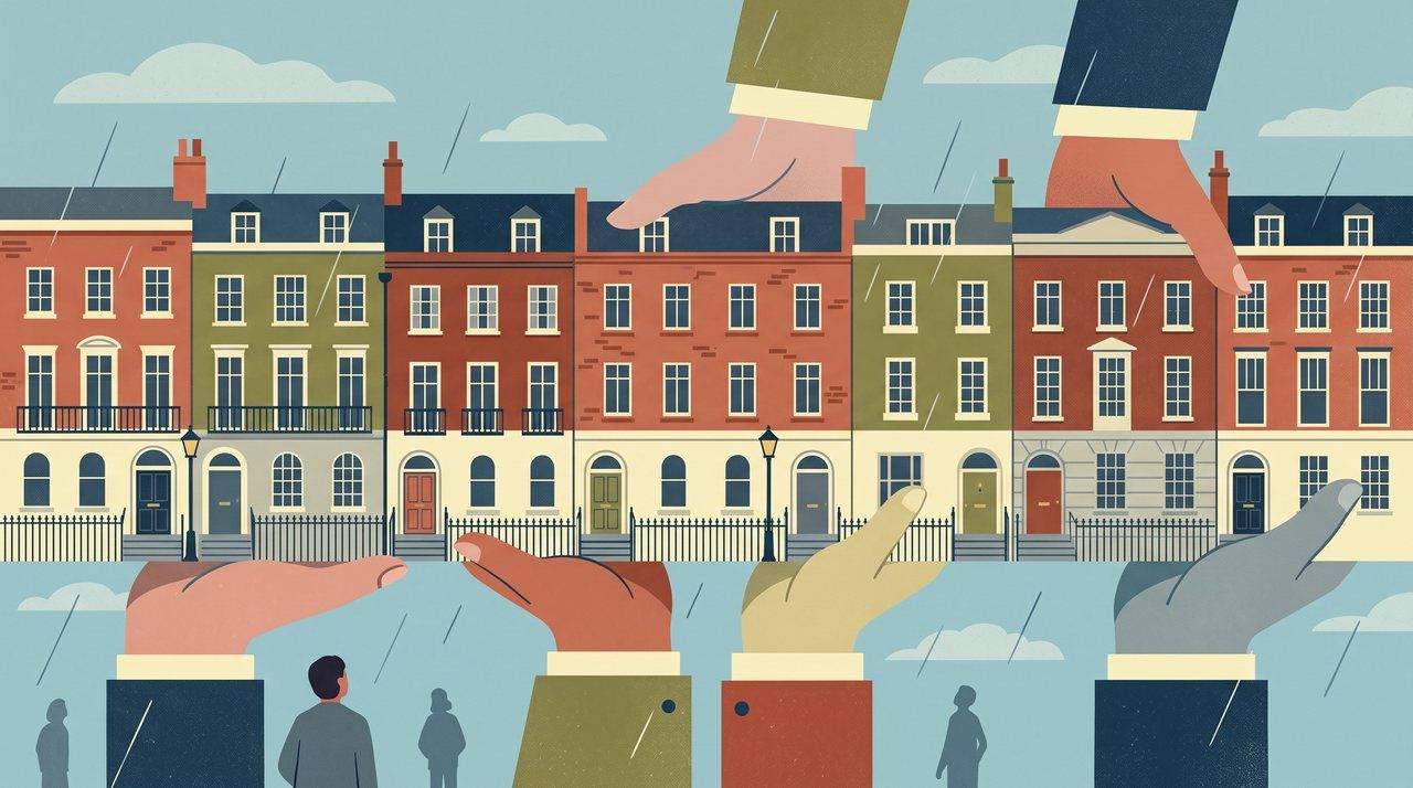 AI illustration: A row of London townhouses held by companies, 2013
