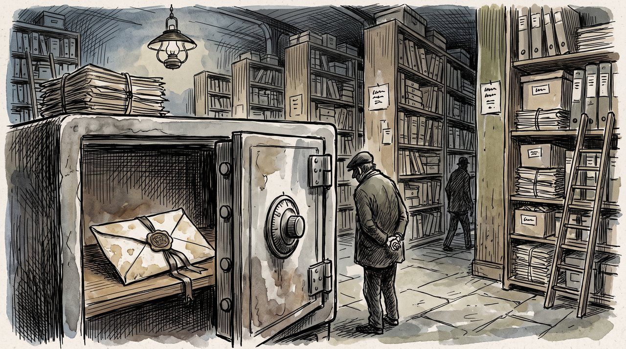 AI illustration: A sealed will in a safe in a London probate registry