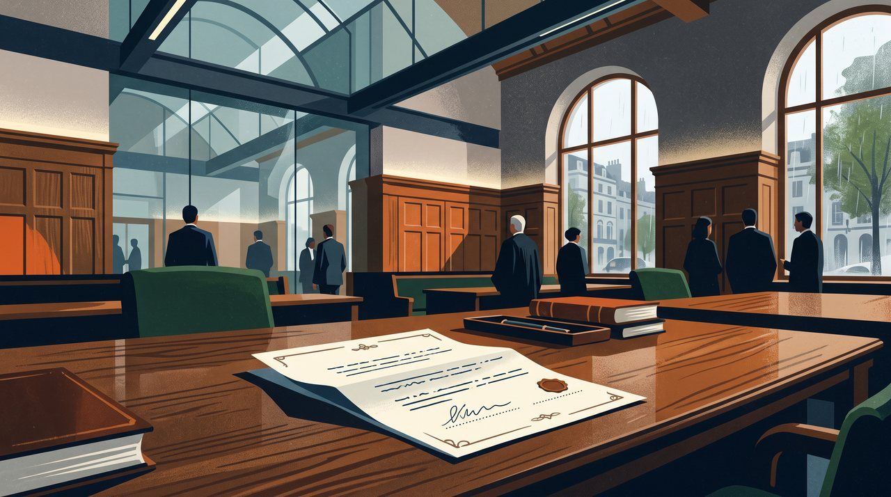 AI illustration: A signed prenuptial agreement on a table in the UK Supreme Court, 2010