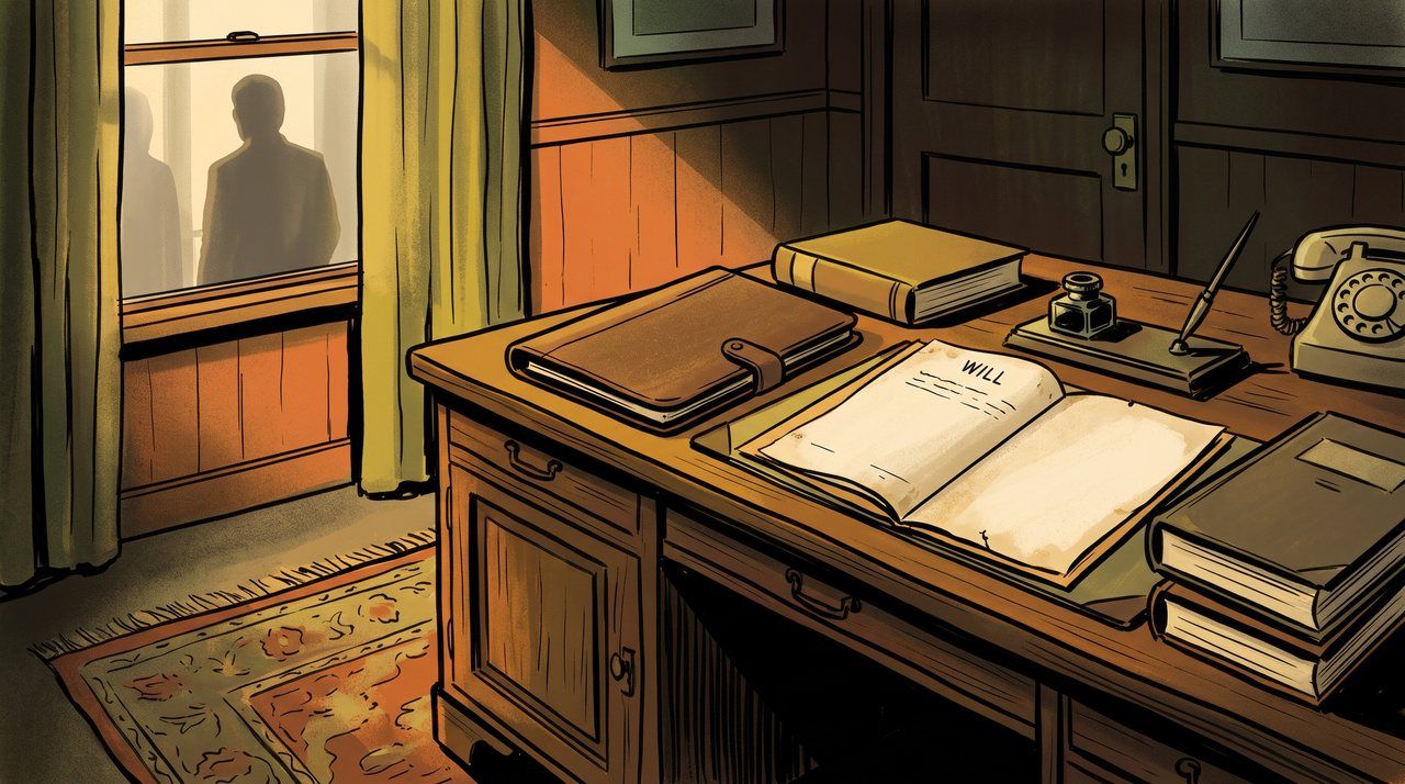 AI illustration: A will on a desk in an Ohio lawyer's office, 1970s