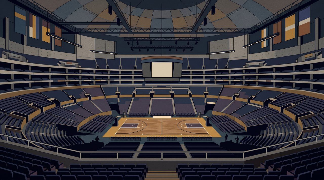 AI illustration: An empty basketball arena in Los Angeles, 2014