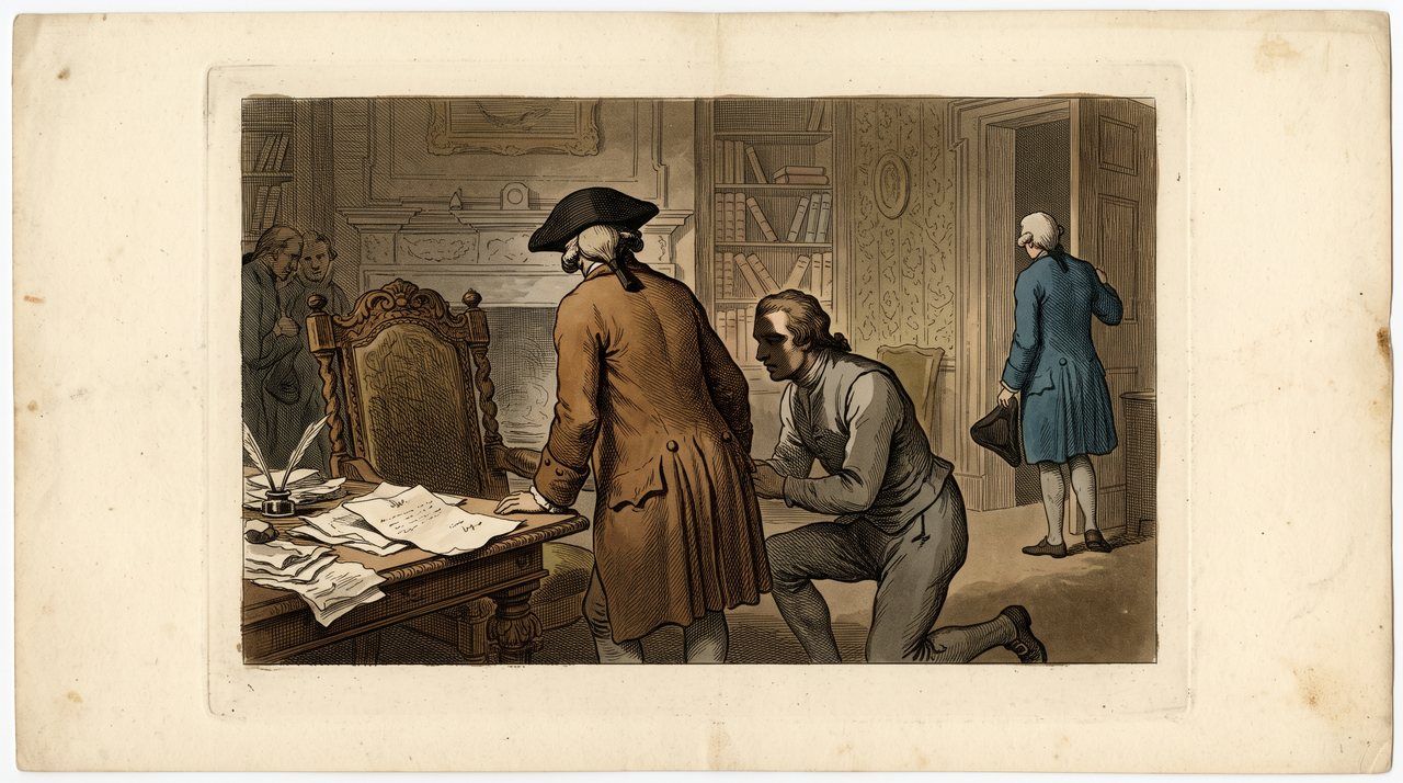 AI illustration: An unsigned will found in William Jennens's coat pocket at Acton Place, Suffolk, 1798