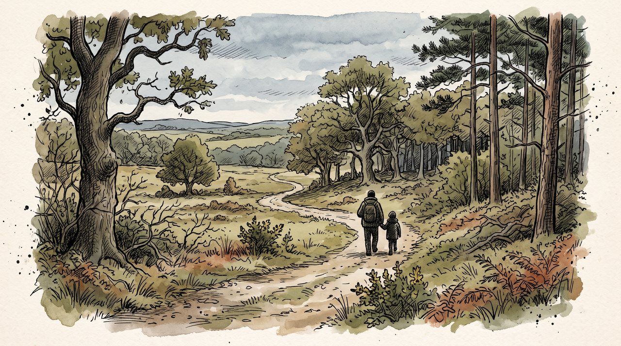 AI illustration: Ashdown Forest, East Sussex, the wood behind the Winnie-the-Pooh stories