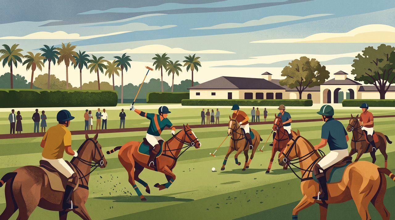 AI illustration: Polo ponies on the field at Wellington, Florida