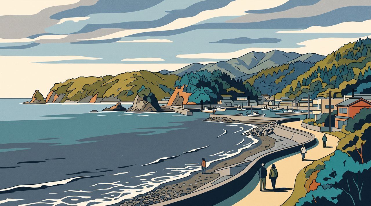 AI illustration: The coast at Tanabe, Wakayama, Japan