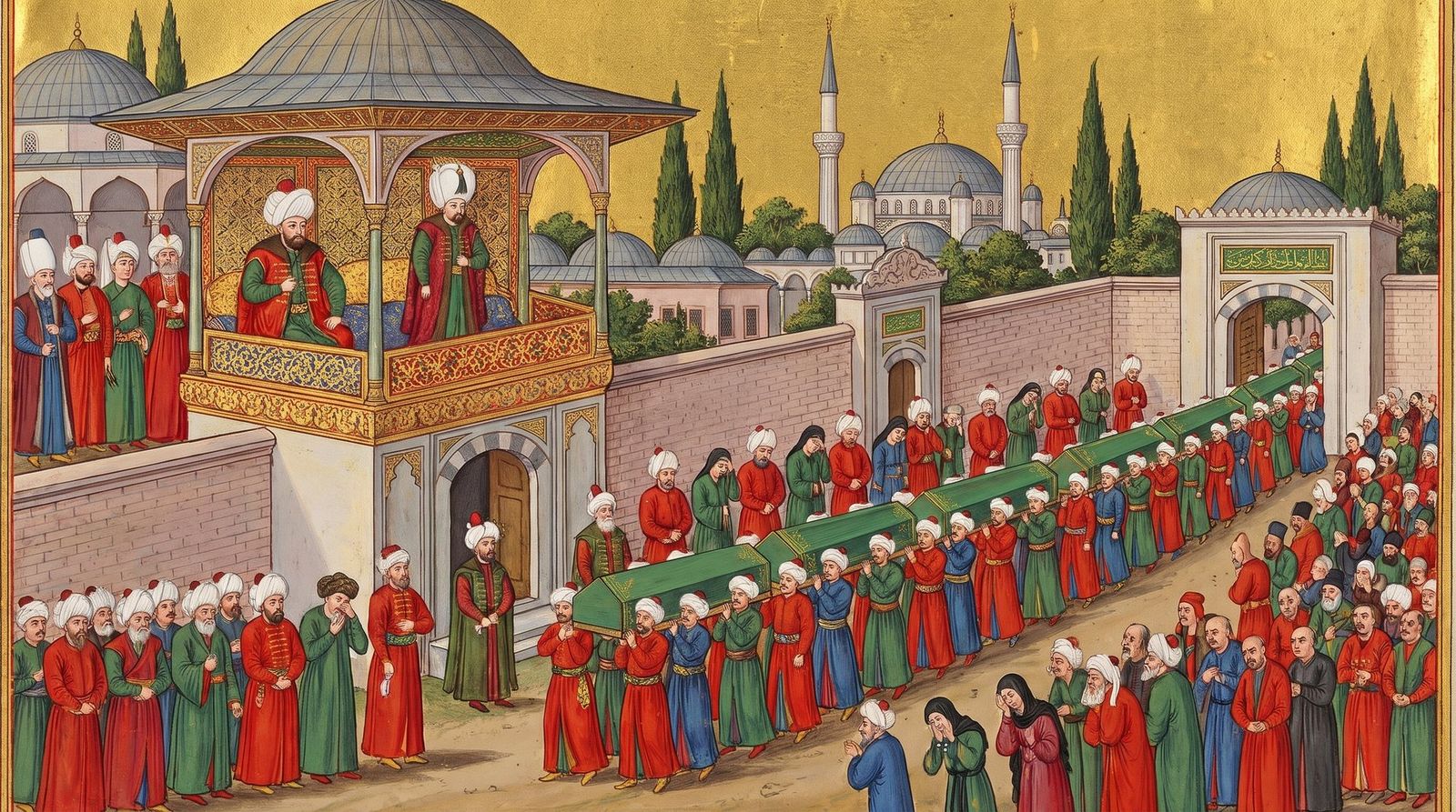 AI illustration: The coffins of Mehmed III's nineteen brothers carried out of Topkapi Palace, 1595