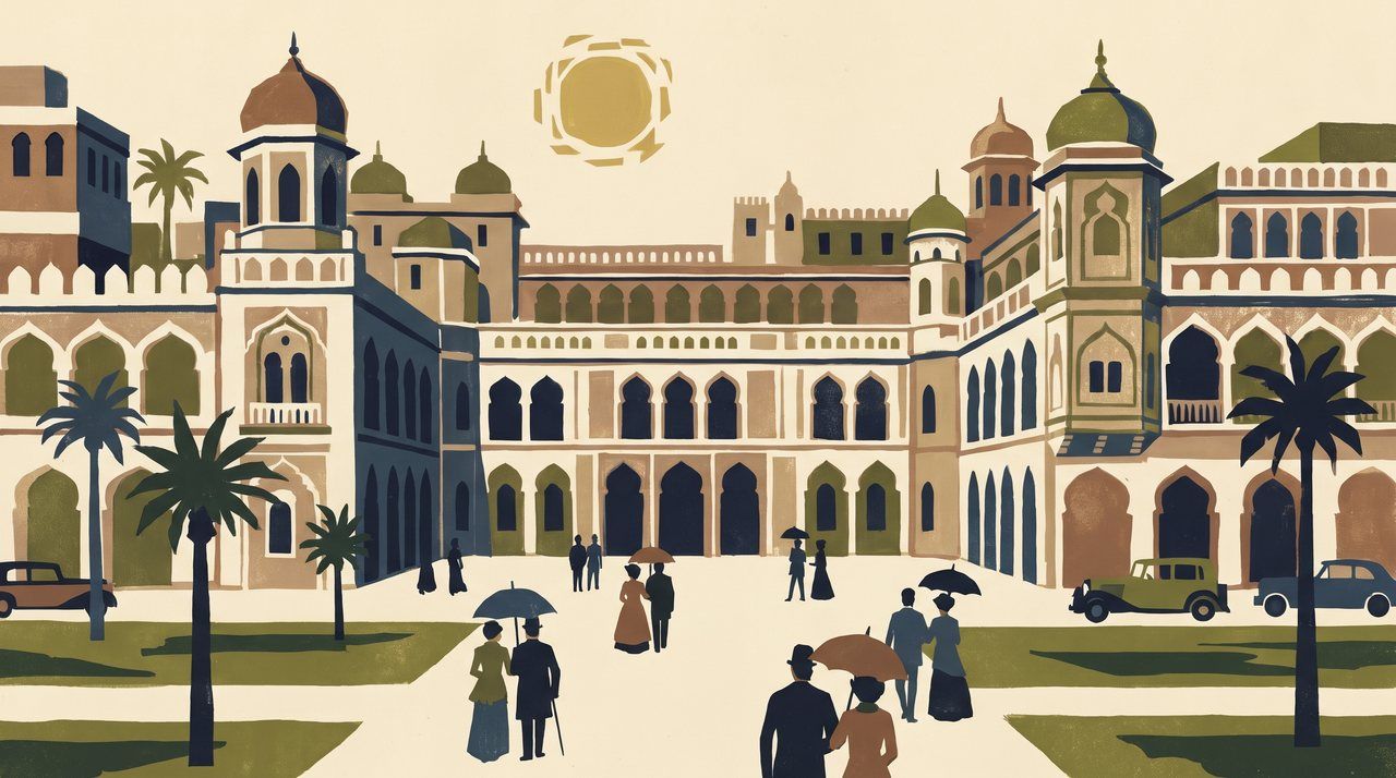 AI illustration: The Khas Bagh palace of the Nawabs of Rampur, 1966