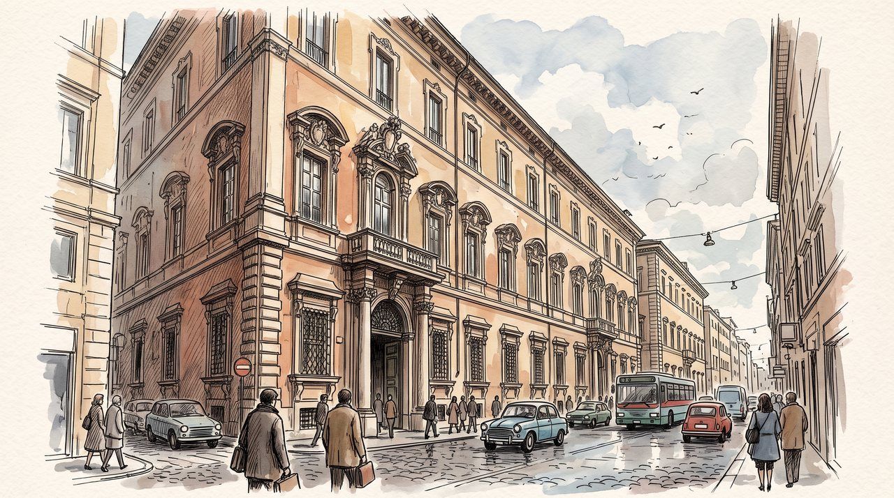 AI illustration: The Palazzo Doria Pamphilj on the Via del Corso, Rome
