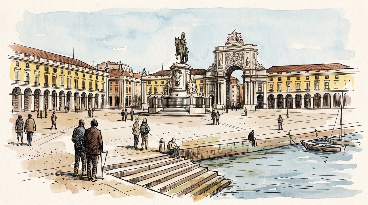AI illustration: The Praça do Comércio on the Lisbon waterfront