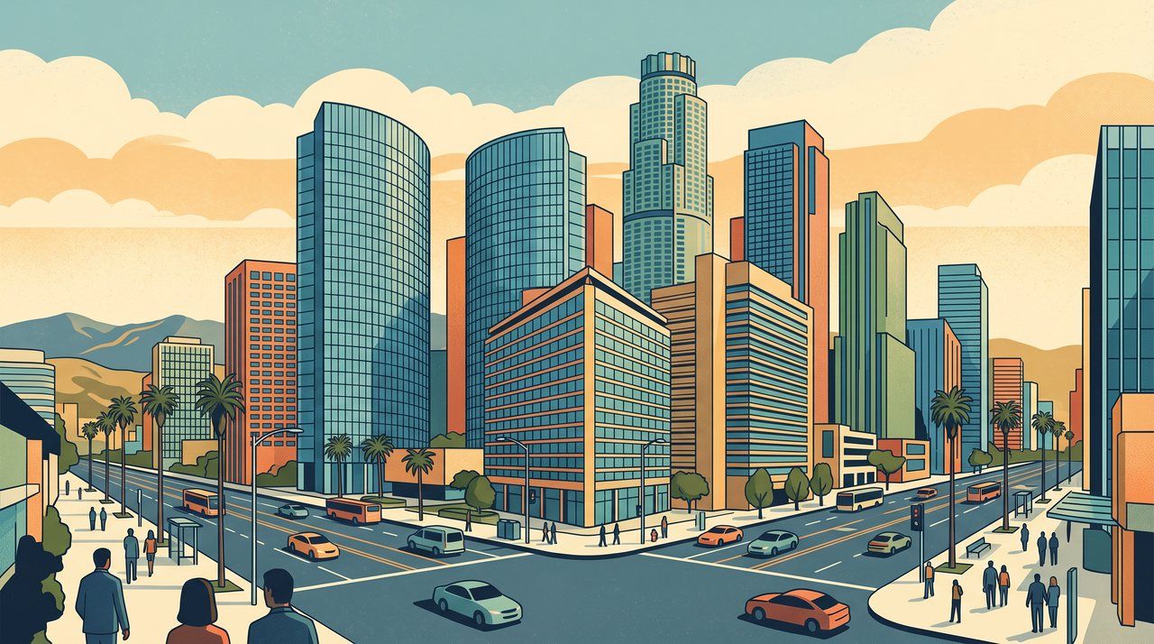 AI illustration: The towers of Century City, Los Angeles, 2020