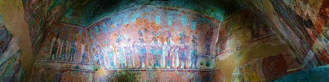 Mural room 1 bonampak: scene of a feast, Bonampak, Maya site.