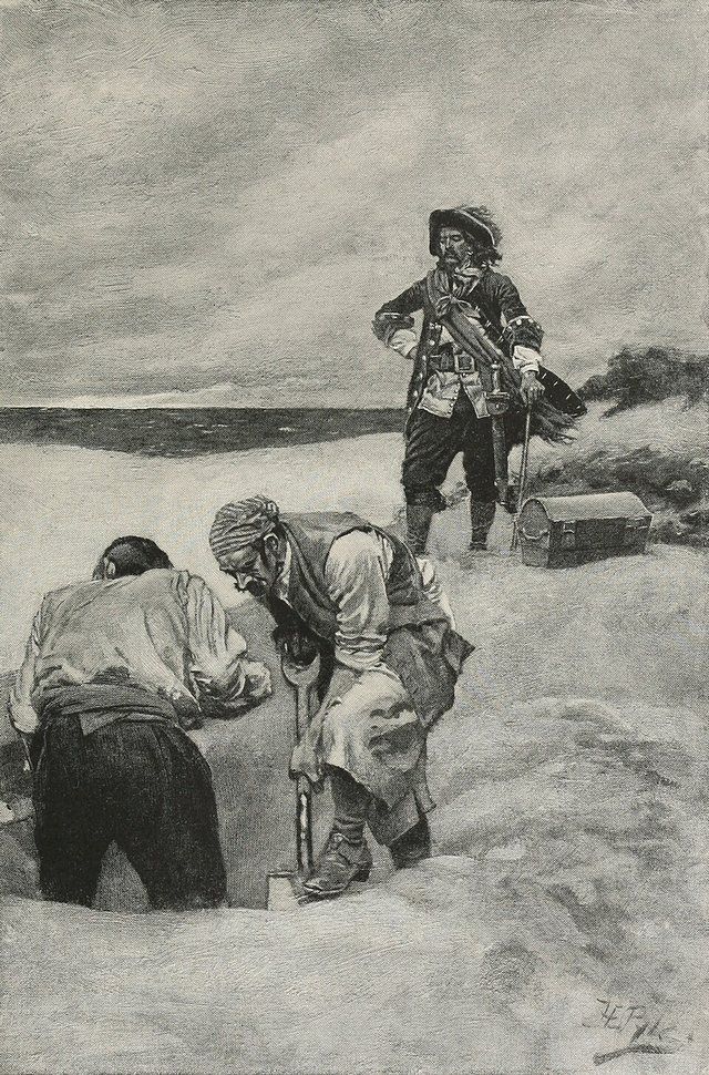 Pg 108 - Kidd at Gardiner's Island: Kidd at Gardiner's Island: illustration of pirate captain William Kidd's supervision of the burial of his treasure at Gardiner's Island