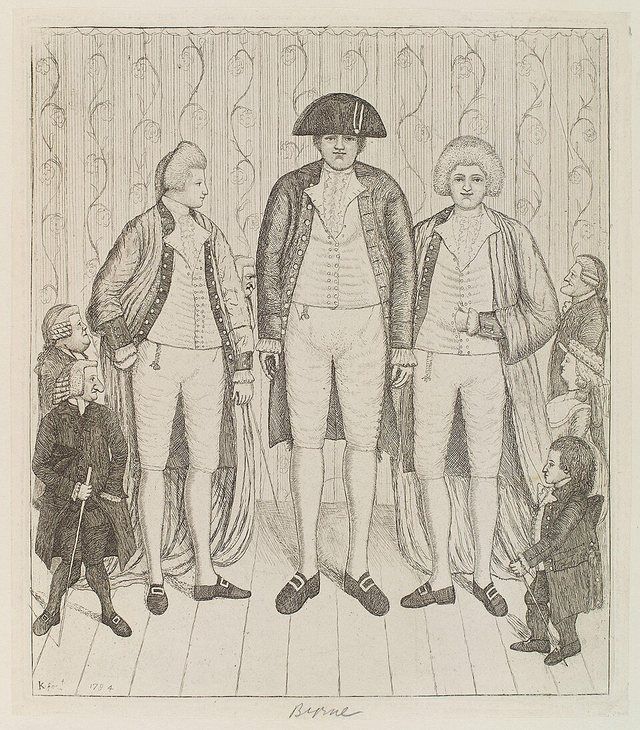 Charles Byrne (giant): Charles Byrne; James Burnett, Lord Monboddo; William Richardson; John Bell; Baillie Kyd by John Kay