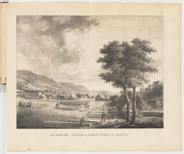 Exercierplatz Sans souci Haiti illustration Naturhistorische Reise nach der westindischen Insel Hayti Brasiliensium Ritt: Exercier-Platz in Sans-Souci auf Hayti. Illustration aus N