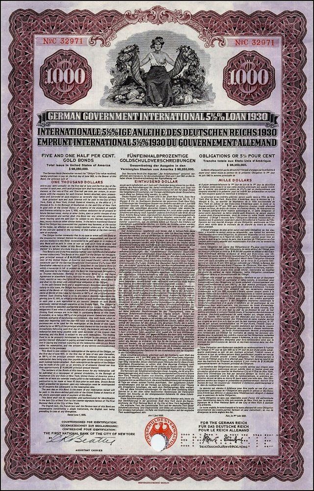 Young-Anleihe 1930 1000$: Amerikanische Tranche der Young-Anleihe: Deutsches Reich (Internationale Anleihe des Deutschen Reiches 1930 - German Government International Loan 1930) 5
