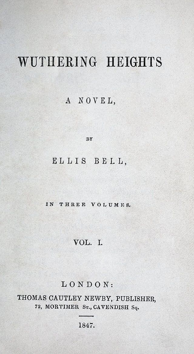 Wuthering: Title page of original edition of Wuthering Heights (1847)