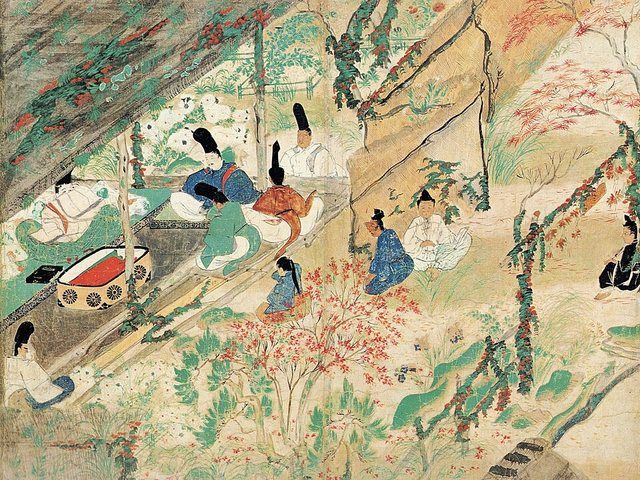 Kitano Tenjin Engi Emaki Michizane in exil: 大宰府の配所で恩賜の御衣を取出し嘆く菅原道真(承久本『北野天神縁起絵巻』巻4)
