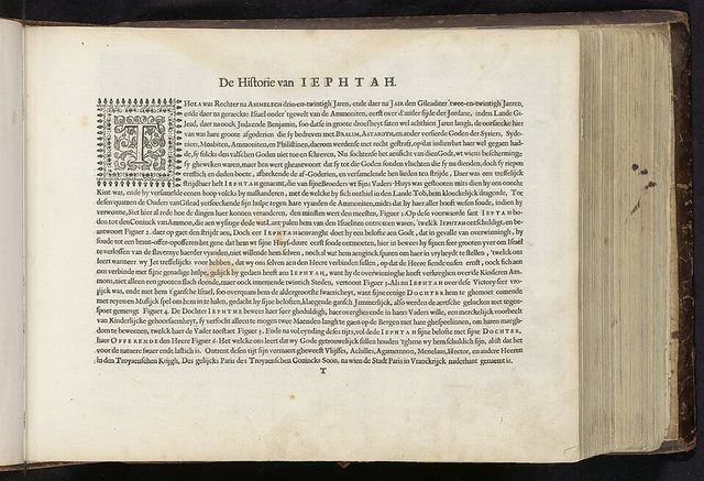 De Historie van Iephtah (titel op object) Den Grooten Figuer-Bibel (serietitel), RP-P-1982-306-123: IdentificatieTitel(s): De Historie van Iephtah (titel op object). Den Grooten Fi