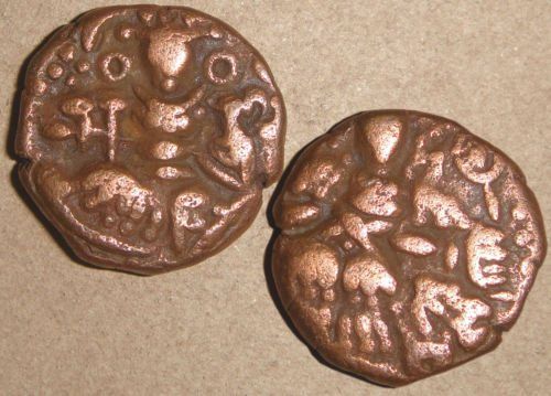 Queen Didda coin: Coins of Queen Didda (979 – 1003 AD). The Queen is depicted sitting cross legged on one side and standing on the other.