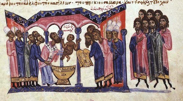 Patriarch Nicholas Mystikos baptizes Constantine VII Porphyrogennetos: Patriarch Nicholas Mystikos baptizes Constantine VII Porphyrogennetos in 906.