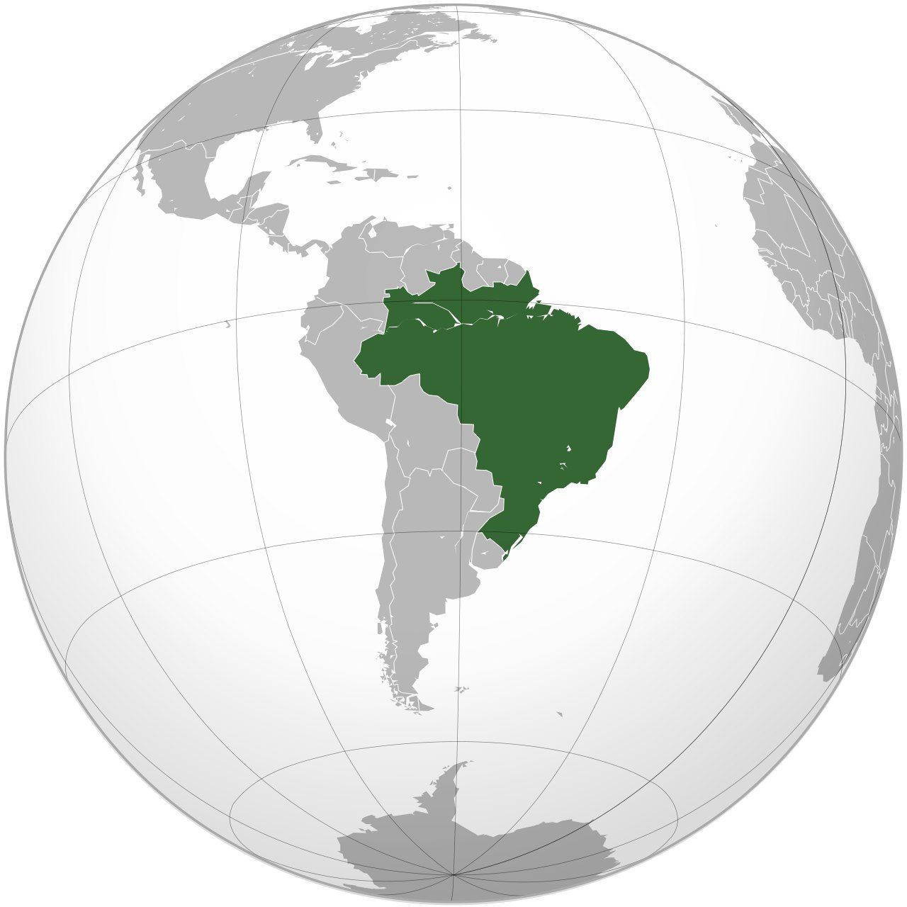 Map of Brazil, marked on the globe