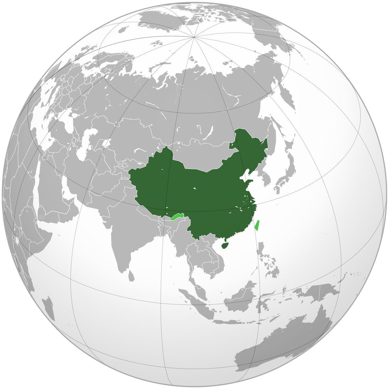Map of China, marked on the globe