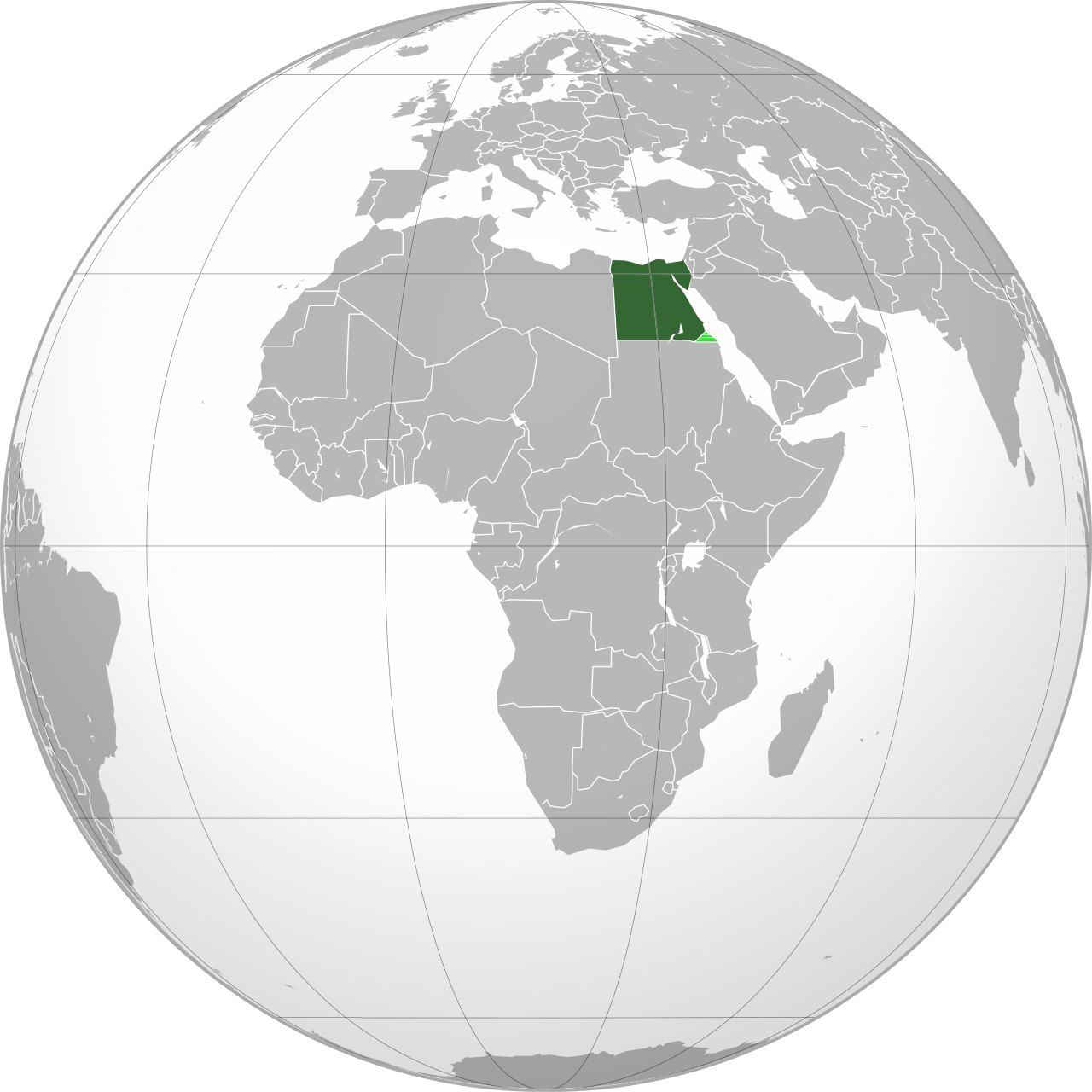 Map of Egypt, marked on the globe