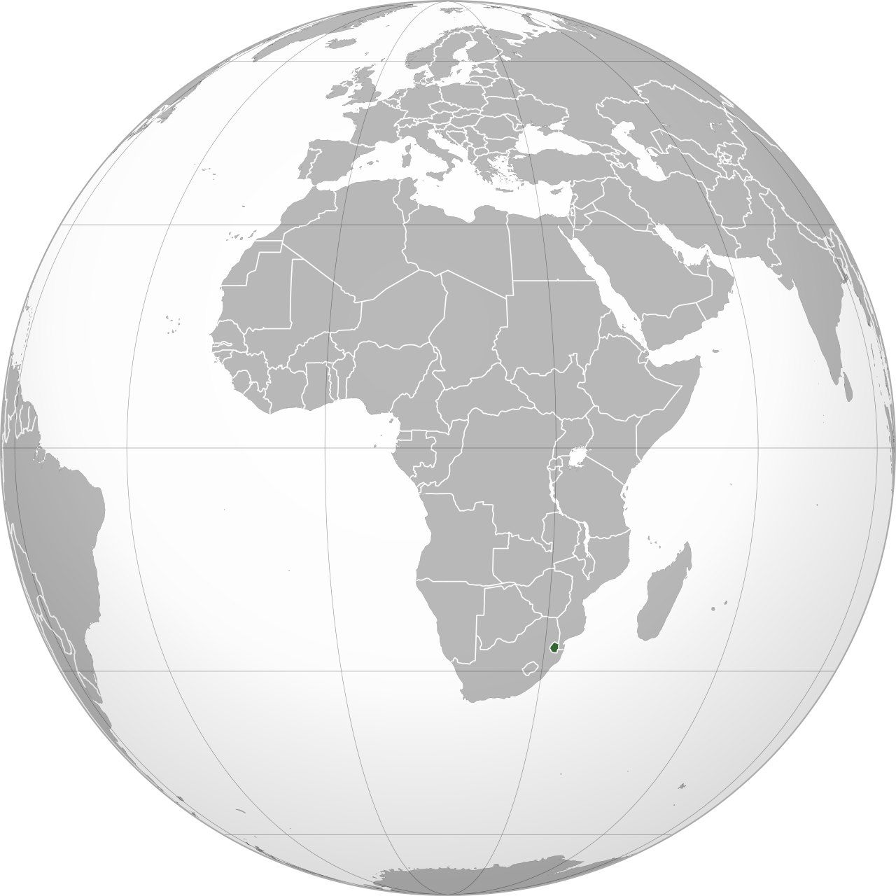 Map of Eswatini, marked on the globe