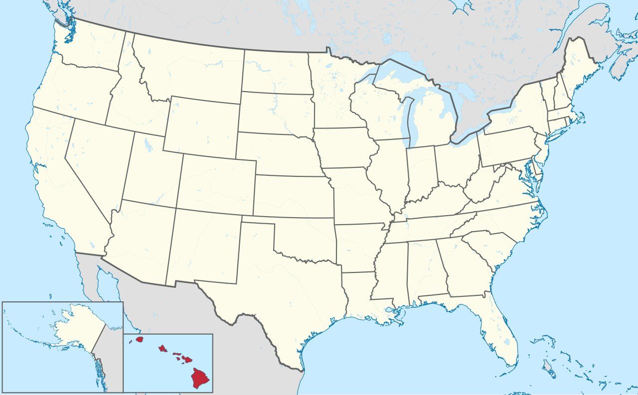 Map of Hawaii, marked on the globe