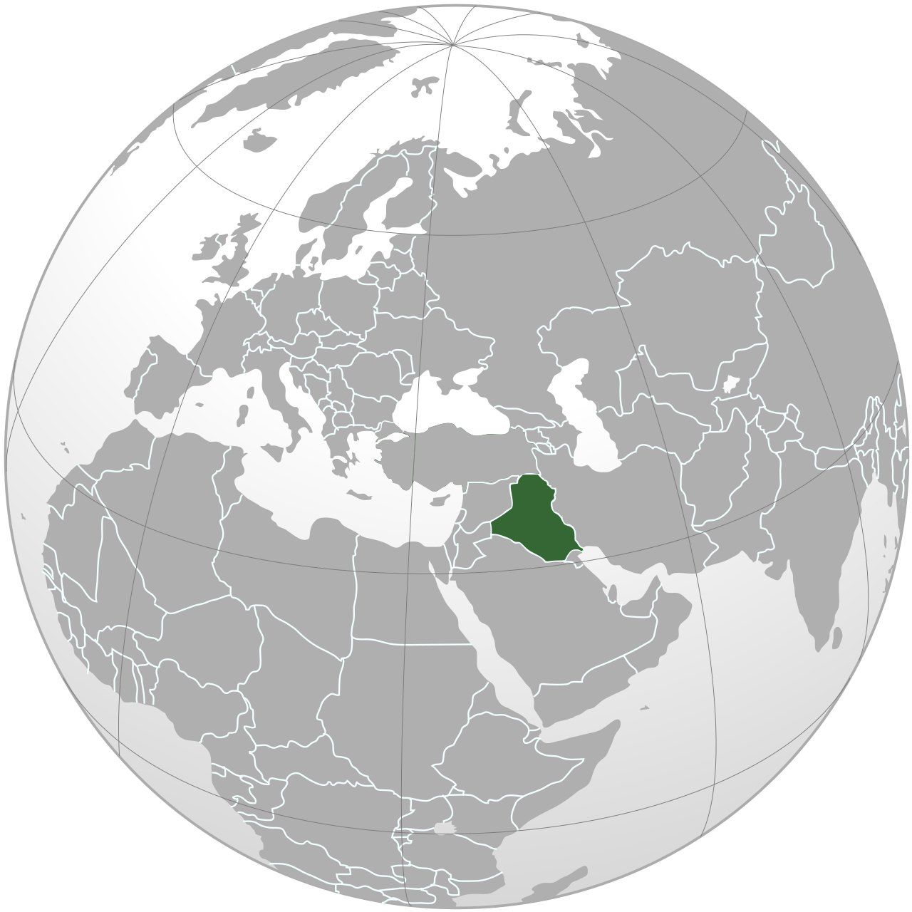 Map of Iraq, marked on the globe