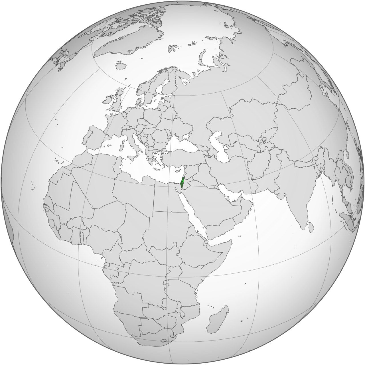 Map of Israel, marked on the globe
