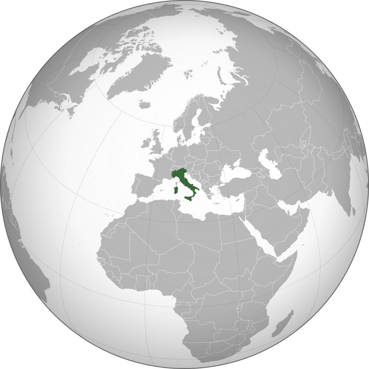 Map of Italy, marked on the globe