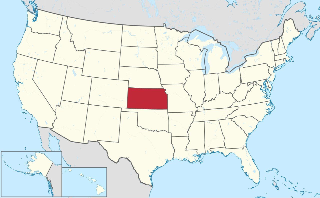 Map of Kansas, marked on the globe