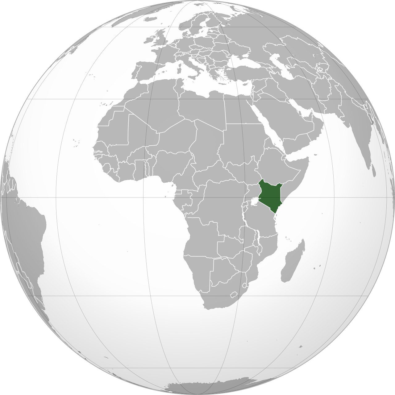 Map of Kenya, marked on the globe