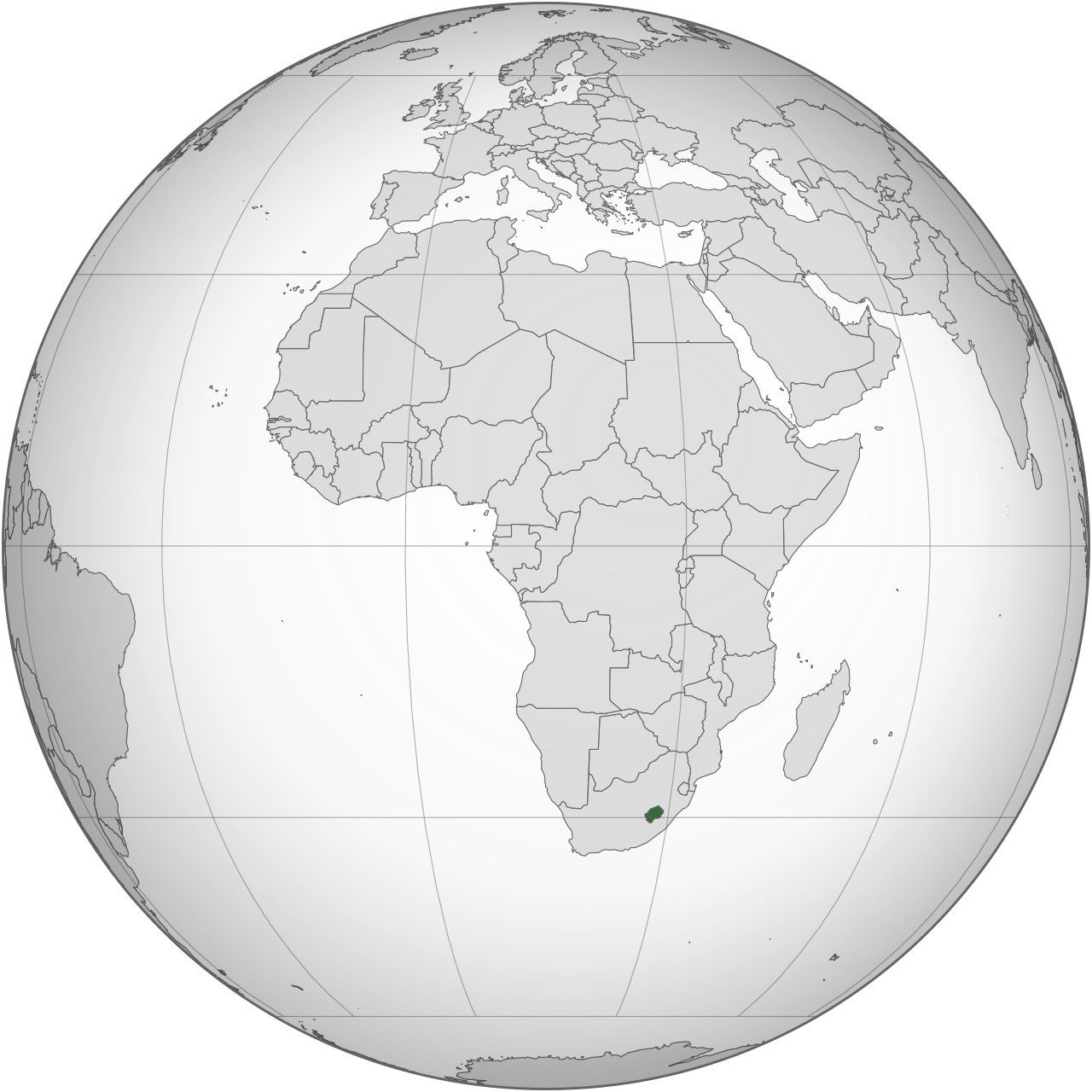 Map of Lesotho, marked on the globe