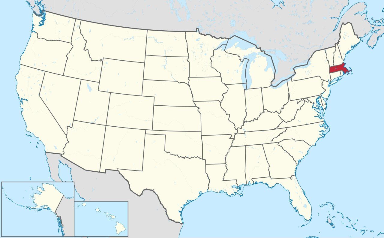Map of Massachusetts, marked on the globe
