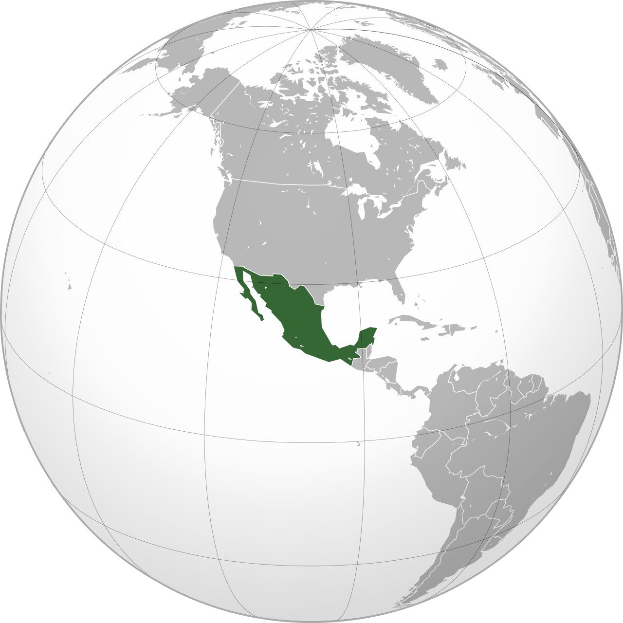 Map of Mexico, marked on the globe