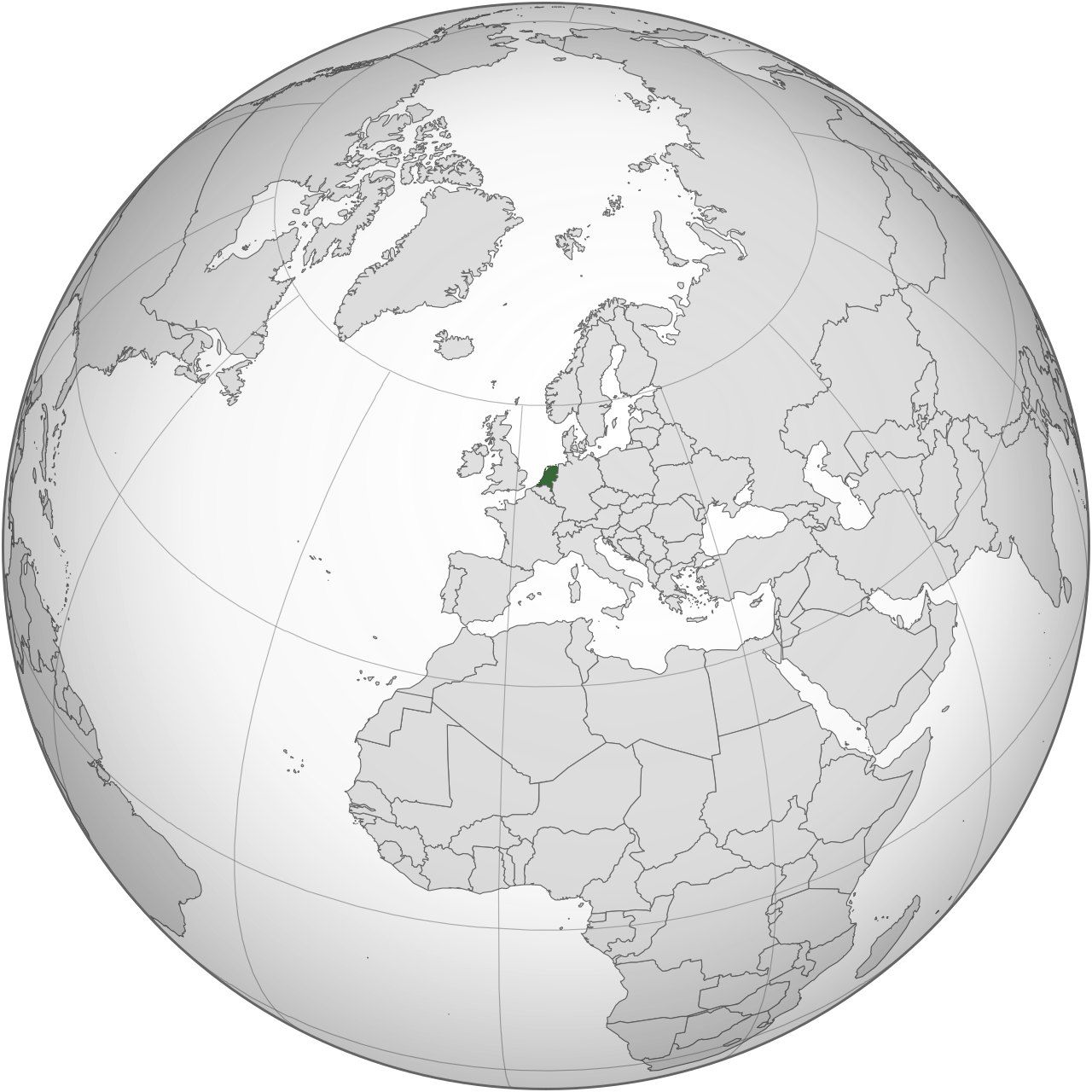 Map of Netherlands, marked on the globe