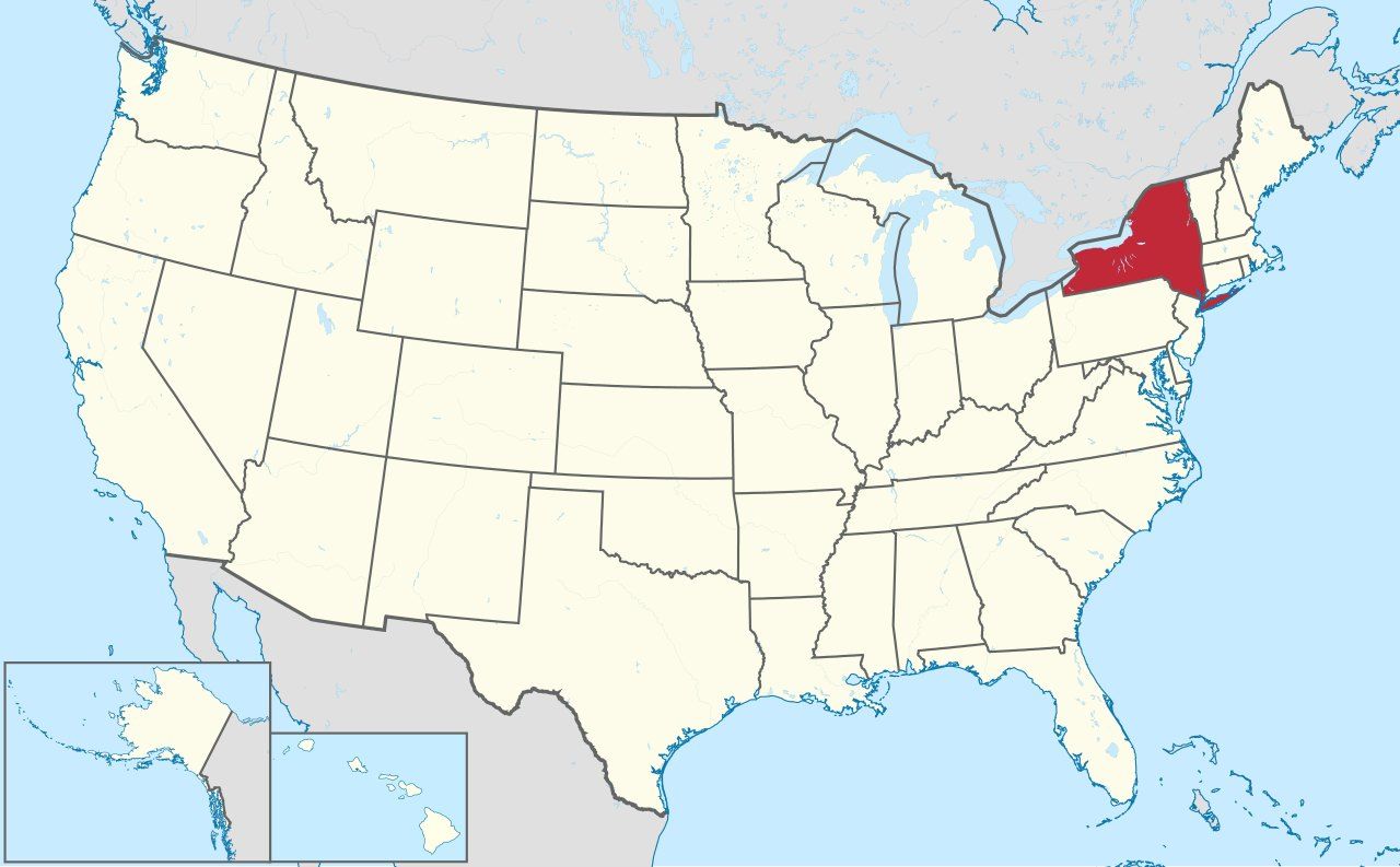 Map of New York, marked on the globe