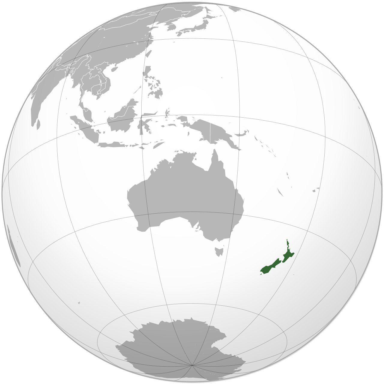 Map of New Zealand, marked on the globe