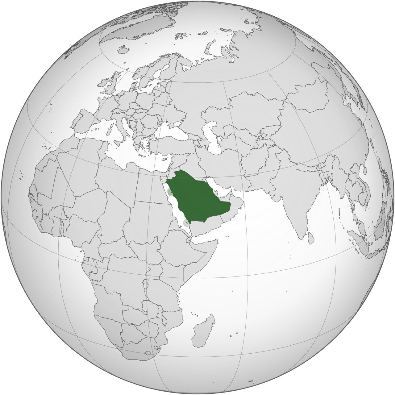 Map of Saudi Arabia, marked on the globe