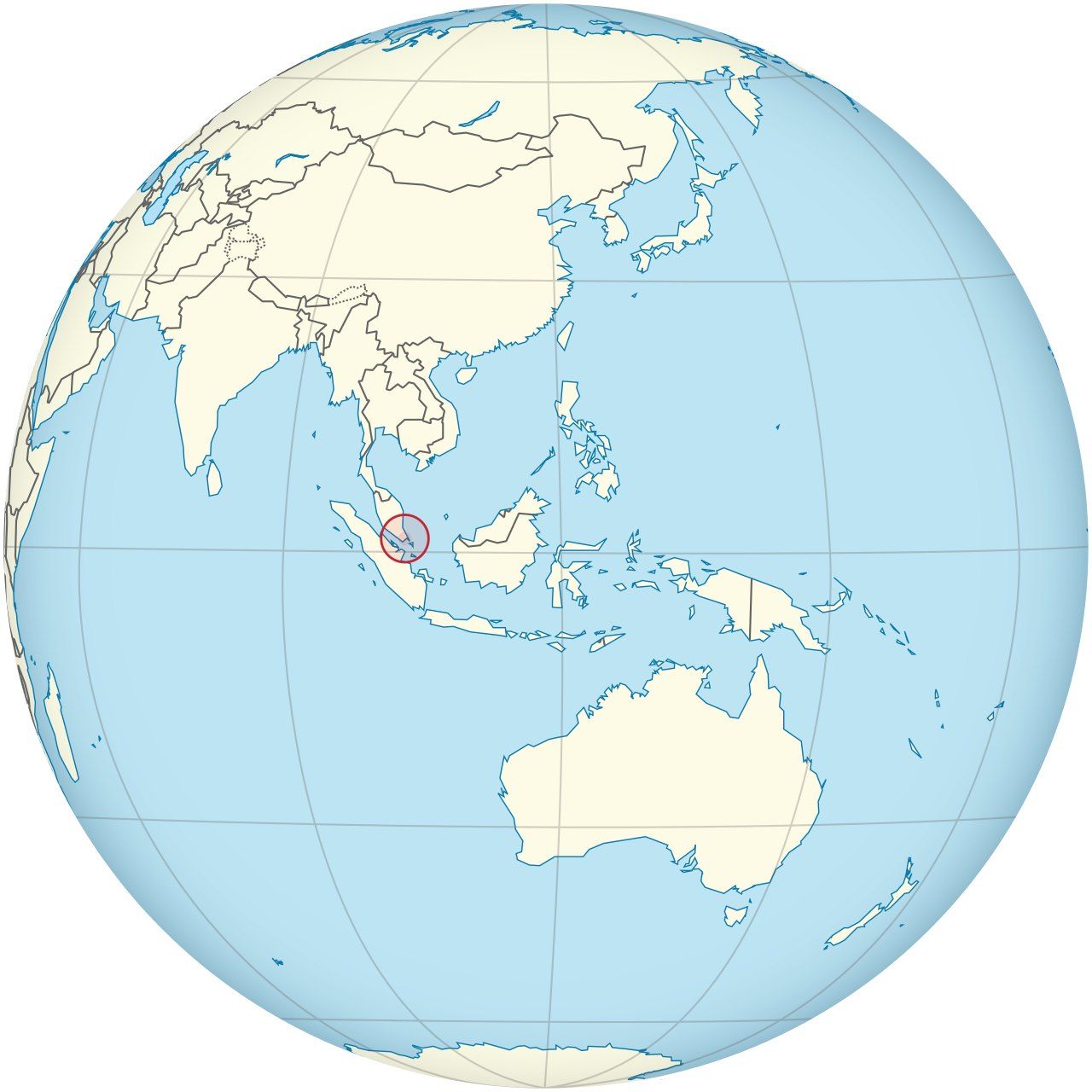 Map of Singapore, marked on the globe