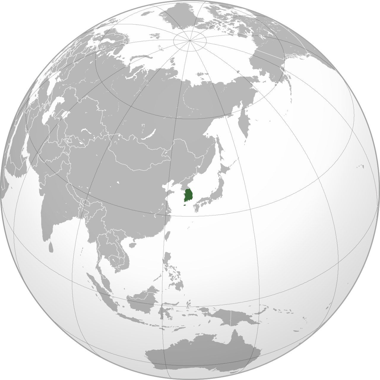 Map of South Korea, marked on the globe