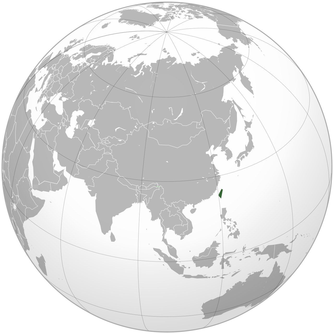 Map of Taiwan, marked on the globe