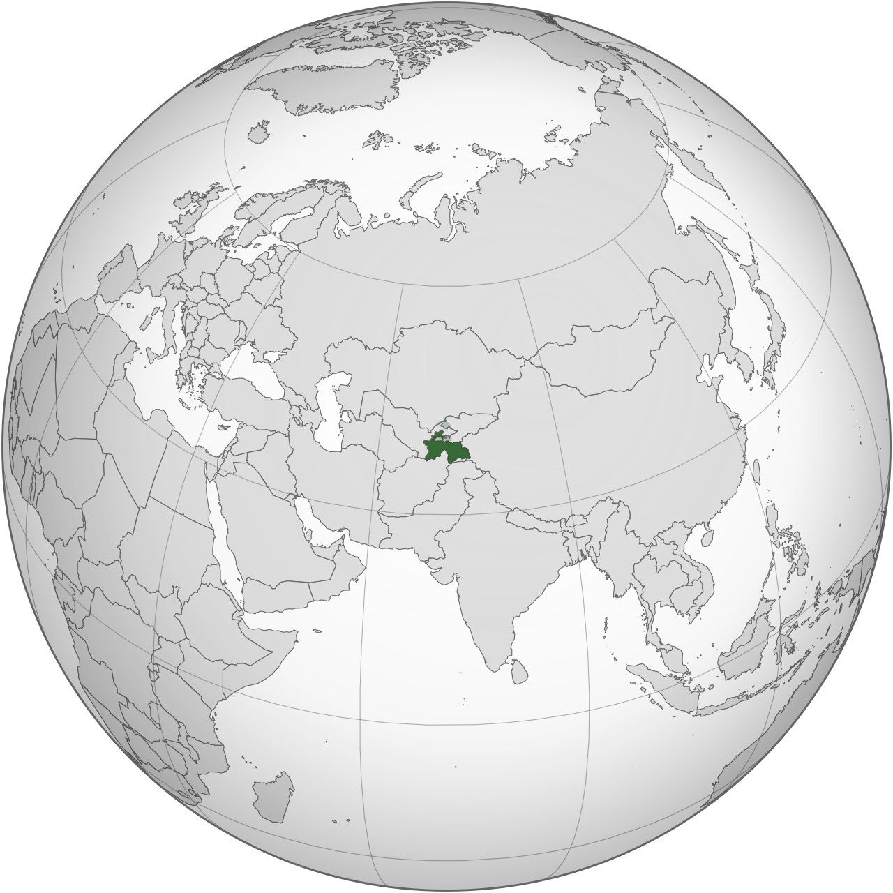 Map of Tajikistan, marked on the globe